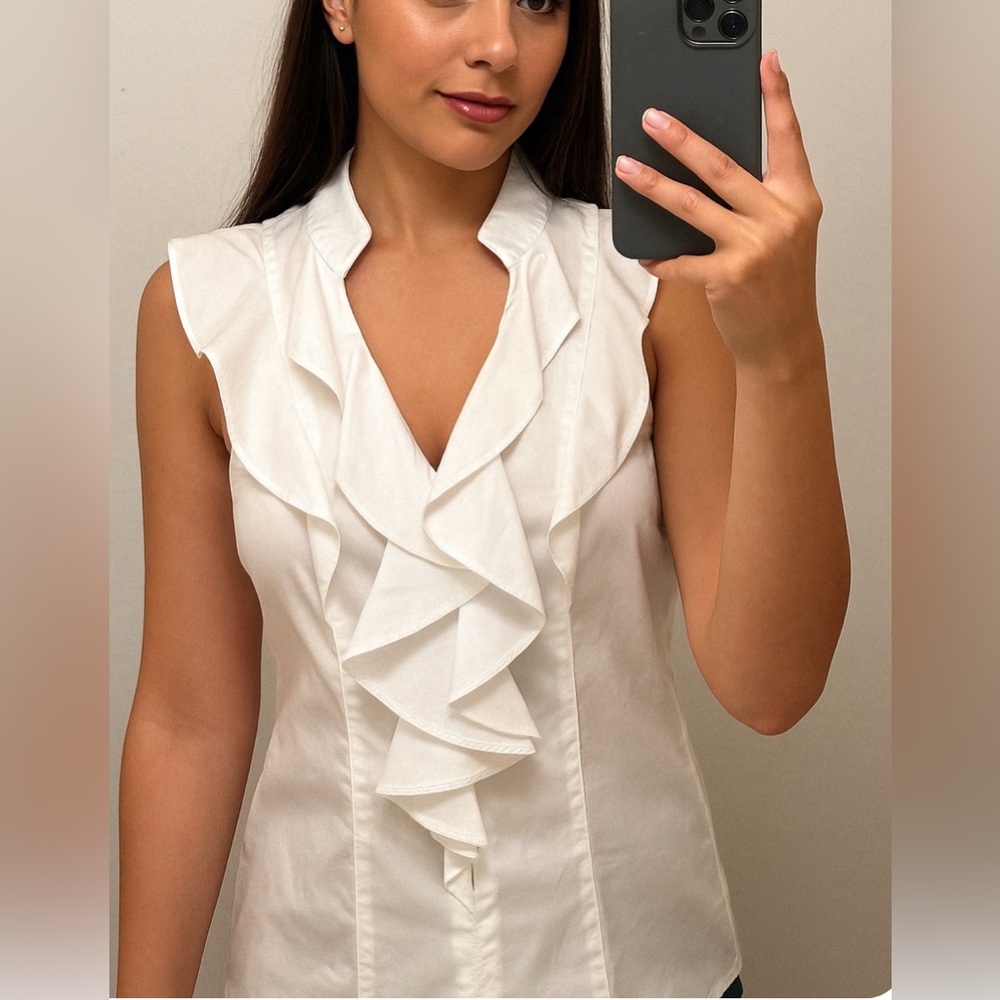 Express White Ruffled Sleeveless Top
